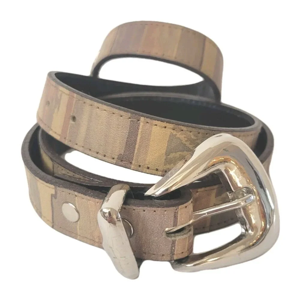 CTA Accessories Genuine Leather Belt L Brown Beige Geometric Western Boho USA